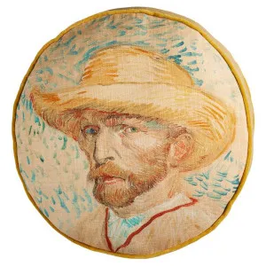 Beddinghouse Van Gogh Self-Portrait with Straw Hat Cotton Round Cushion by Beddinghouse x Van Gogh, a Cushions, Decorative Pillows for sale on Style Sourcebook