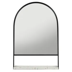 Mona Metal Frame Arch Wall Mirror with Terrazzo Shelf, 90cm by Coast To Coast Home, a Mirrors for sale on Style Sourcebook