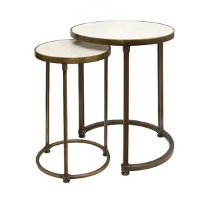 Marco 2 Piece Marble Topped Iron Round Nesting Table Set by French Country Collection, a Side Table for sale on Style Sourcebook
