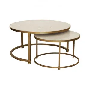 Marco 2 Piece Marble Topped Iron Round Nesting Coffee Table Set, 70cm by French Country Collection, a Coffee Table for sale on Style Sourcebook