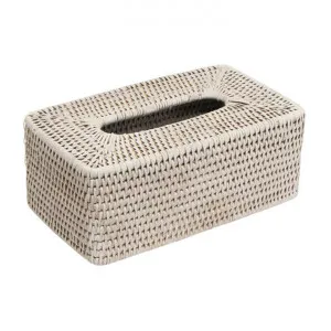Coco Rattan Rectangular Tissue Box, White Wash by Provencal Treasures, a Decorative Boxes for sale on Style Sourcebook