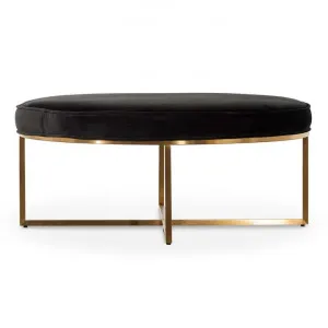 Camila Velvet Fabric & Metal Round Ottoman, 100cm, Black / Gold by Conception Living, a Ottomans for sale on Style Sourcebook
