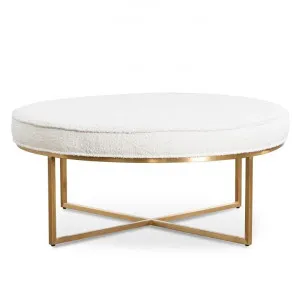 Camila Boucle Fabric & Metal Round Ottoman, 100cm, Ivory / Gold by Conception Living, a Ottomans for sale on Style Sourcebook