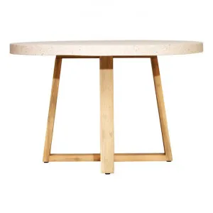 Eterrazzo Engineered Stone & Acacia Timber Round Dining Table, 160cm, Ivory Coast / White Wash by ElkStone, a Dining Tables for sale on Style Sourcebook