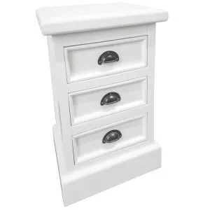 Matravers Mahogany Timber 3 Drawer Bedside Table, White Top by ETC, a Bedside Tables for sale on Style Sourcebook
