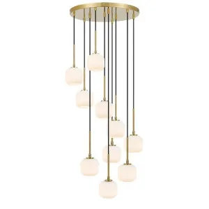 Bobo Metal & Glass LED Cluster Pendant Light, 10 Light, Antique Gold / Opal by Telbix, a Pendant Lighting for sale on Style Sourcebook