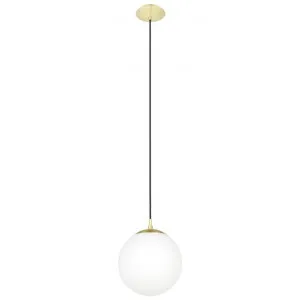 Rondo Glass Ball Pendant Light, Medium, Opal / Brass by Eglo, a Pendant Lighting for sale on Style Sourcebook