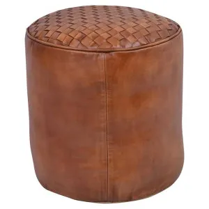Foret Leather Round Ottoman by Affinity Furniture, a Ottomans for sale on Style Sourcebook