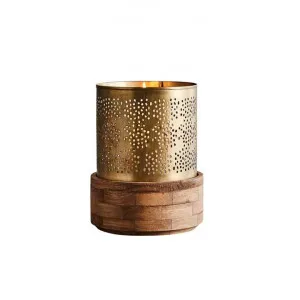Siena Perforated Iron & Timber Hurricane Lamp, Small, Antique Brass by Zaffero, a Lanterns for sale on Style Sourcebook