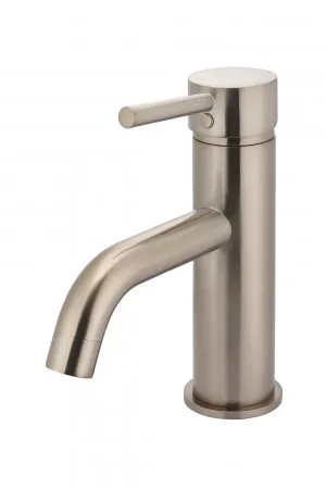 Meir | CHAMPAGNE ROUND BASIN MIXER CURVED by Meir, a Bathroom Taps & Mixers for sale on Style Sourcebook