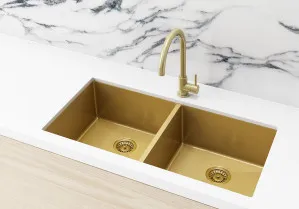 Meir | Lavello BRUSHED BRONZE GOLD KITCHEN SINK - DOUBLE BOWL 860 X 440 by Meir by LAVELLO by MEIR, a Kitchen Sinks for sale on Style Sourcebook