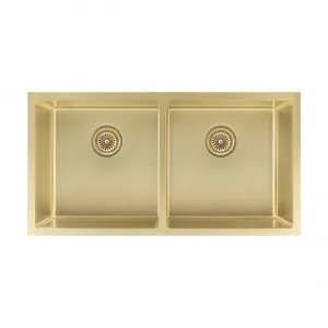 Zalo Double Kitchen Sink 855mm - Brushed Brass by ABI Interiors Pty Ltd, a Kitchen Sinks for sale on Style Sourcebook