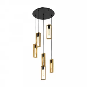Eglo Littleton Brown and Black Cluster Pendant Light (E27) 6 Light by Eglo, a Pendant Lighting for sale on Style Sourcebook