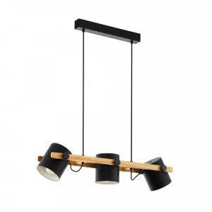3 Light Eglo Hornwood Pendant Light E27 Black Steel and Wood by Eglo, a Pendant Lighting for sale on Style Sourcebook