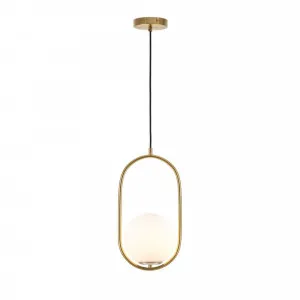 Mercator Ava Oval Metalware and Opal Glass Pendant Light (E14) Antique Brass by Mercator, a Pendant Lighting for sale on Style Sourcebook
