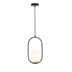 Mercator Ava Oval Metalware and Opal Glass Pendant Light (E14) Matte Black by Mercator, a Pendant Lighting for sale on Style Sourcebook