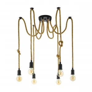Eglo Rampside Rustic Rope Pendant Light 6 Light Cluster by Eglo, a Pendant Lighting for sale on Style Sourcebook