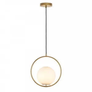 Mercator Edith Round Metalware and Opal Glass Pendant Light (E14) Antique Brass by Mercator, a Pendant Lighting for sale on Style Sourcebook