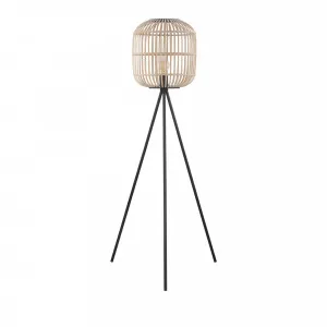 Eglo Bordesley Timber Rattan Floor Lamp Edison Screw (E27) Natural and Black by Eglo, a Floor Lamps for sale on Style Sourcebook