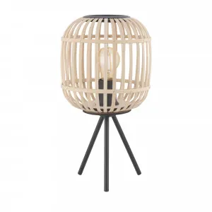 Eglo Bordesley Timber Rattan Table Lamp Edison Screw (E27) Natural and Black by Eglo, a Table & Bedside Lamps for sale on Style Sourcebook