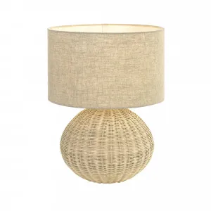 Telbix Mohan Rattan Table Lamp with Linen Shade (E27) Sand by Telbix, a Table & Bedside Lamps for sale on Style Sourcebook