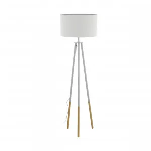 Eglo Bidford Timber With Linen Tripod Floor Lamp White by Eglo, a Floor Lamps for sale on Style Sourcebook