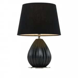 Telbix Orson Ceramic Rippled Table Lamp With Shade Black by Telbix, a Table & Bedside Lamps for sale on Style Sourcebook
