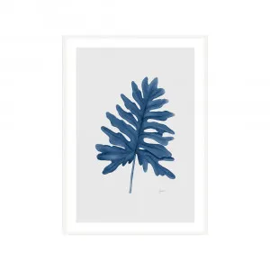 Philodendron Living in Navy Blue Fine with Whisper Grey Art Print | FRAMED White Boxed Frame A3 (29.7cm x 42cm) by Luxe Mirrors, a Artwork & Wall Decor for sale on Style Sourcebook