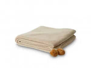 Priya Pompom Knit Throw - Oatmeal/Mustard by Mocka, a Cushions, Decorative Pillows for sale on Style Sourcebook