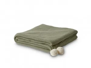 Priya Pompom Knit Throw - Sage/Cream by Mocka, a Cushions, Decorative Pillows for sale on Style Sourcebook
