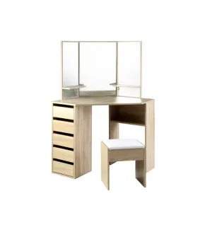 Camila Corner Dressing Table with Mirror Oak 141.5cm x 110cm by Luxe Mirrors, a Shaving Cabinets for sale on Style Sourcebook