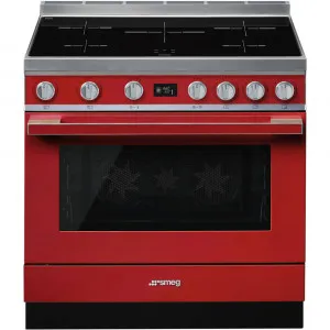90cm  Induction Pyrolytic Freestanding Cooker - Red by Smeg, a Cooktops for sale on Style Sourcebook