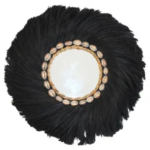 Malolo Abaca Leaf Frame Round Wall Mirror, 55cm, Black by Brighton Home, a Mirrors for sale on Style Sourcebook