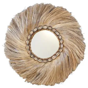 Malolo Abaca Leaf Frame Round Wall Mirror, 55cm, Natural by Brighton Home, a Mirrors for sale on Style Sourcebook