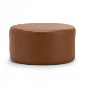 Halle Medium Round Ottoman, Whiskey Tan by L3 Home, a Ottomans for sale on Style Sourcebook