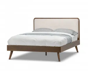 Stella Queen Bed, Light Beige Upholstery & Walnut by L3 Home, a Beds & Bed Frames for sale on Style Sourcebook