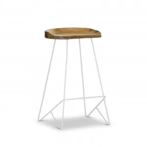 Neato 66cm Teak Wood Iron Bar Stool, White by L3 Home, a Bar Stools for sale on Style Sourcebook