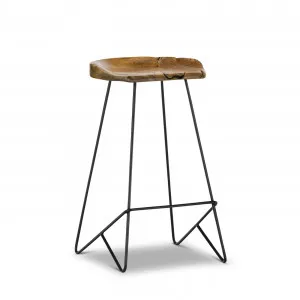 Neato 66cm Teak Wood Iron Bar Stool, Black by L3 Home, a Bar Stools for sale on Style Sourcebook