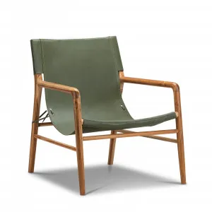 Norah Leather Sling Armchair, Teak & Olive Green by L3 Home, a Chairs for sale on Style Sourcebook