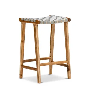 Lazie 66cm Leather Strapping Bar Stool, Teak & Light Grey by L3 Home, a Bar Stools for sale on Style Sourcebook