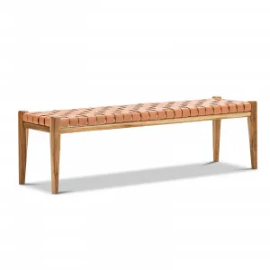 Lazie Leather Strapping Bench, Teak & Natural Tan by L3 Home, a Benches for sale on Style Sourcebook