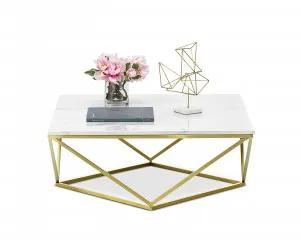 Vivianne Marble Square Geo Coffee Table, White & Brushed Gold by L3 Home, a Coffee Table for sale on Style Sourcebook