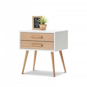 Myst 2 Drawer Bedside Table, White & Oak by L3 Home, a Bedside Tables for sale on Style Sourcebook