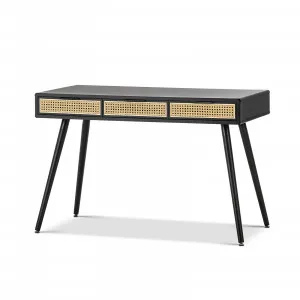Einar Rattan 3 Drawer Office Writing Desk, Black by L3 Home, a Desks for sale on Style Sourcebook