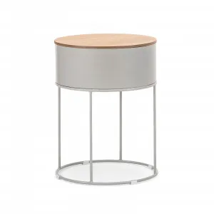 Nyah Round Storage Side Table, Dove Grey & Natural by L3 Home, a Side Table for sale on Style Sourcebook