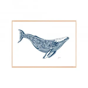 Harry the Humpback Whale in Navy Blue Fine Art Print | FRAMED Tasmanian Oak Boxed Frame A3 (29.7cm x 42cm) by Luxe Mirrors, a Artwork & Wall Decor for sale on Style Sourcebook