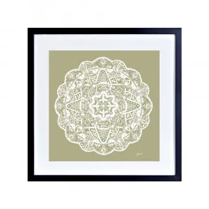 Marrakesh Mandala in Sage Solid Fine Art Print | FRAMED Black Boxed Frame Square (30cm x 30cm) With White Border by Luxe Mirrors, a Artwork & Wall Decor for sale on Style Sourcebook