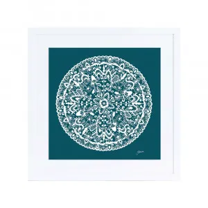 Sahara Mandala in Teal Solid Fine Art Print | FRAMED White Boxed Frame Square (30cm x 30cm) No White Border by Luxe Mirrors, a Artwork & Wall Decor for sale on Style Sourcebook