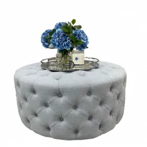 Elsa' Linen Round Upholstered Ottoman by Style My Home, a Ottomans for sale on Style Sourcebook