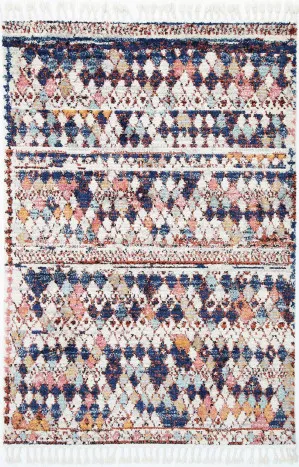 Hal Vintage Boho Casablanca White Navy Rug by Wild Yarn, a Persian Rugs for sale on Style Sourcebook